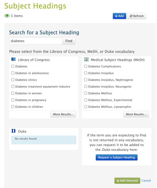 Adding subject headings to a profile